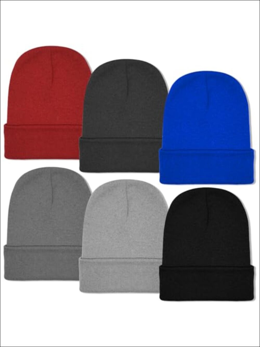6 Pack Winter Knit Cuffed Beanie Hats for Men & Women - Soft Acrylic Polyester